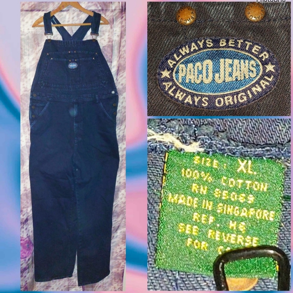 Paco Jeans Navy Blue Carpenter Bib Denim Jean Overalls Sz XL Vintage 90s Y2K